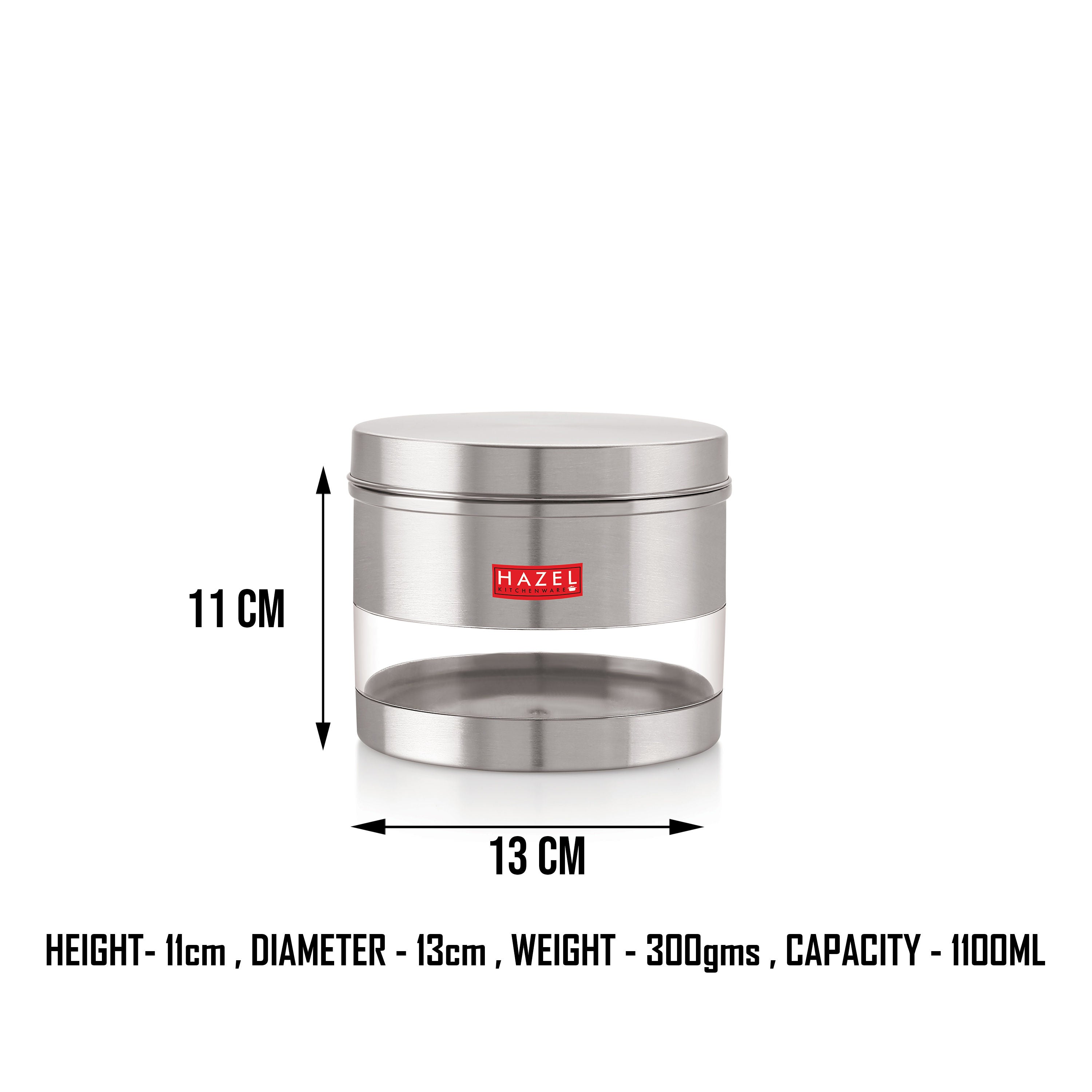 Stainless Steel See Through Matt Finish Storage Container, Jar Dabba, Set of 5, 1100 ml