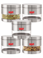 Stainless Steel See Through Matt Finish Storage Container, Jar Dabba, Set of 5, 1100 ml