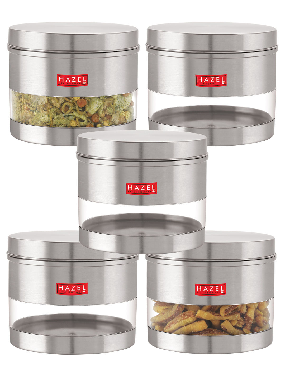Stainless Steel See Through Matt Finish Storage Container, Jar Dabba, Set of 5, 1100 ml
