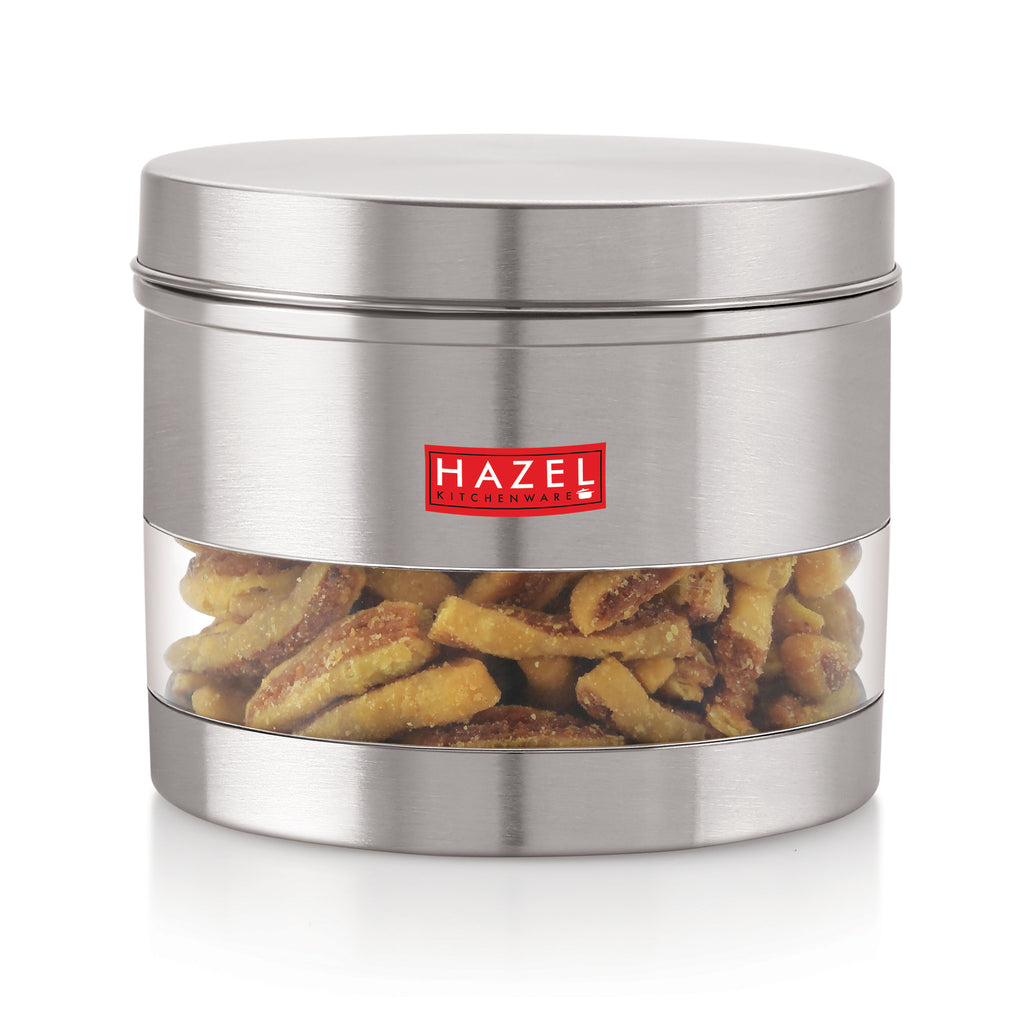 Stainless Steel See Through Matt Finish Storage Container, Jar Dabba, Set of 5, 1100 ml