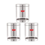 Stainless Steel See Through Glossy Finish Storage Container, Jar Dabba, Set of 3, 2200 ml