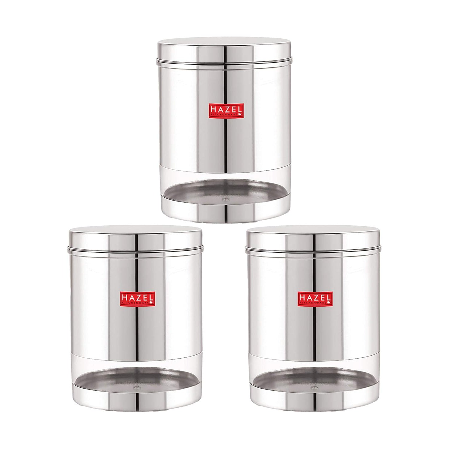 Stainless Steel See Through Glossy Finish Storage Container, Jar Dabba, Set of 3, 2200 ml