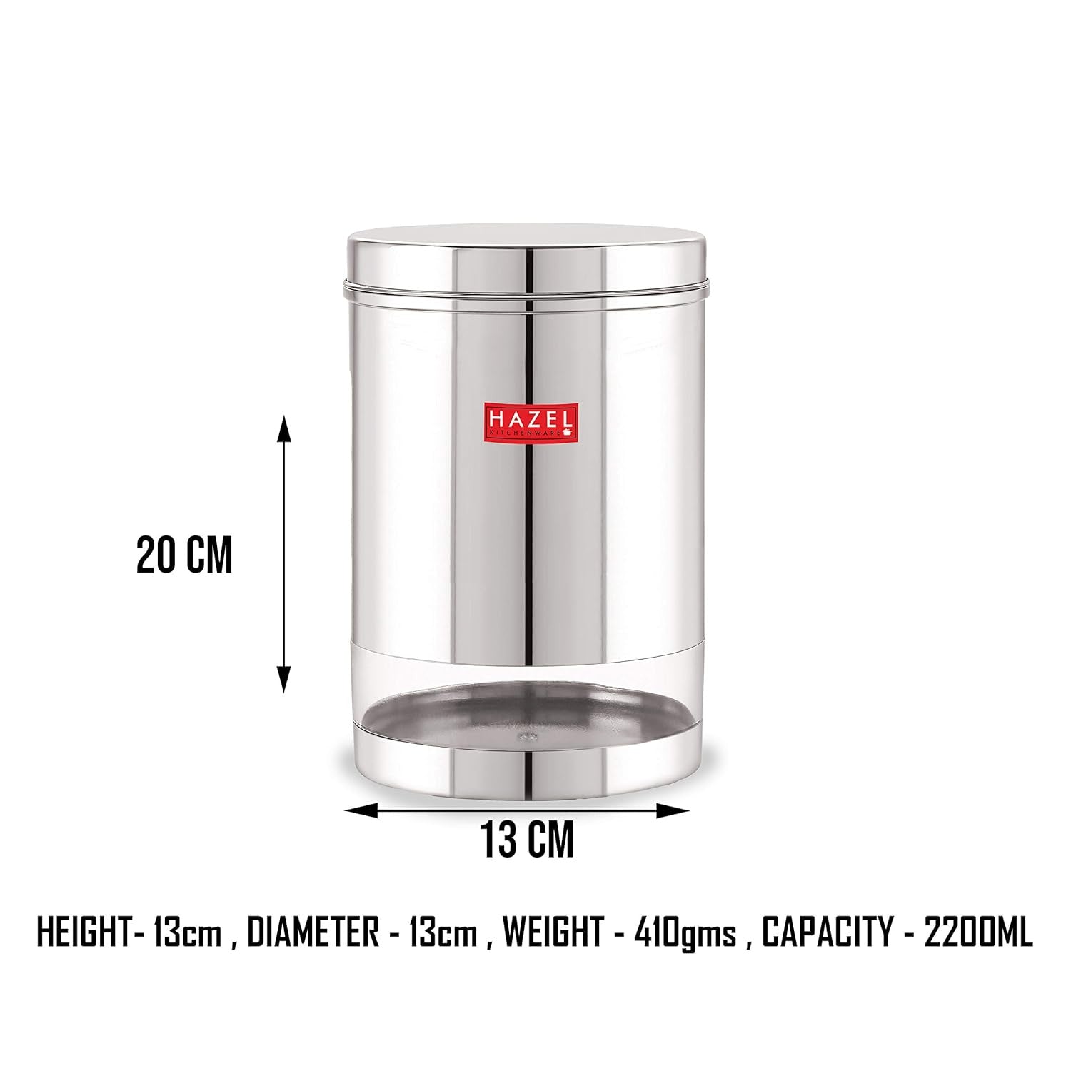 Stainless Steel See Through Glossy Finish Storage Container, Jar Dabba, Set of 3, 2200 ml