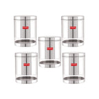 Stainless Steel See Through Glossy Finish Storage Container, Jars Dabba, Set of 5, 2200 ml