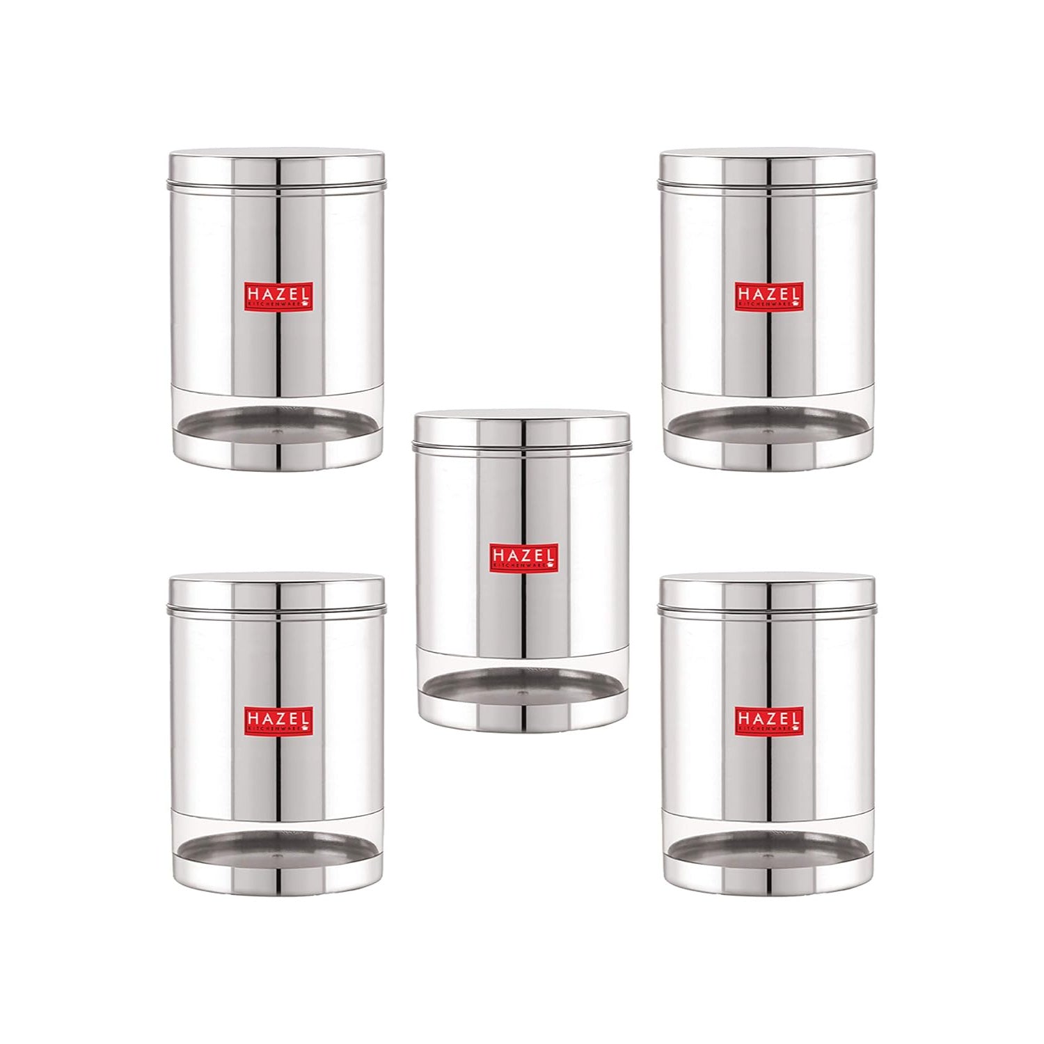 Stainless Steel See Through Glossy Finish Storage Container, Jars Dabba, Set of 5, 3000 ml