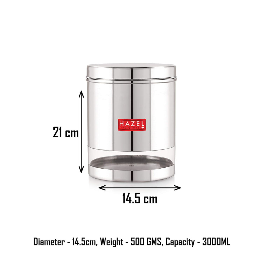 Stainless Steel See Through Glossy Finish Storage Container, Jars Dabba, Set of 5, 3000 ml