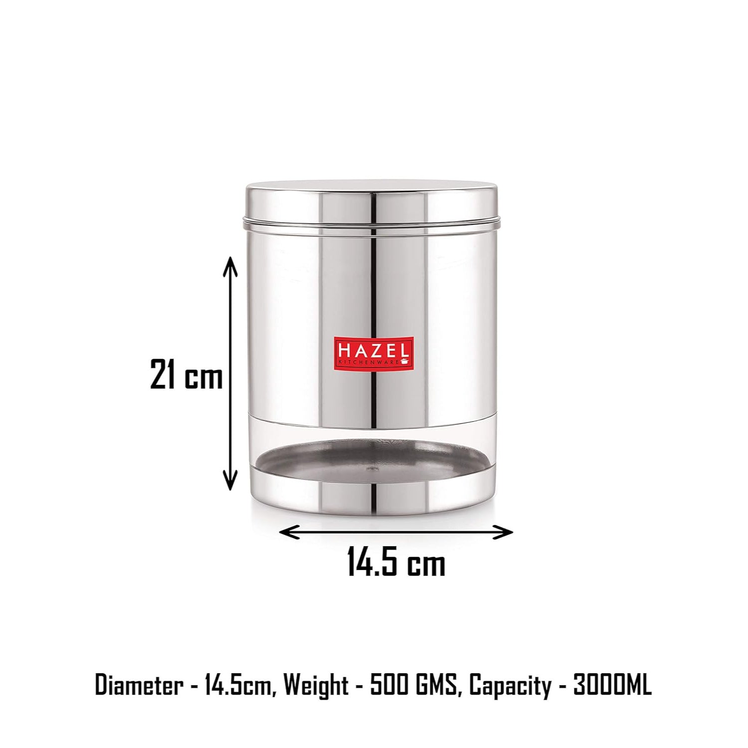 Stainless Steel See Through Glossy Finish Storage Container, Jars Dabba, Set of 5, 3000 ml