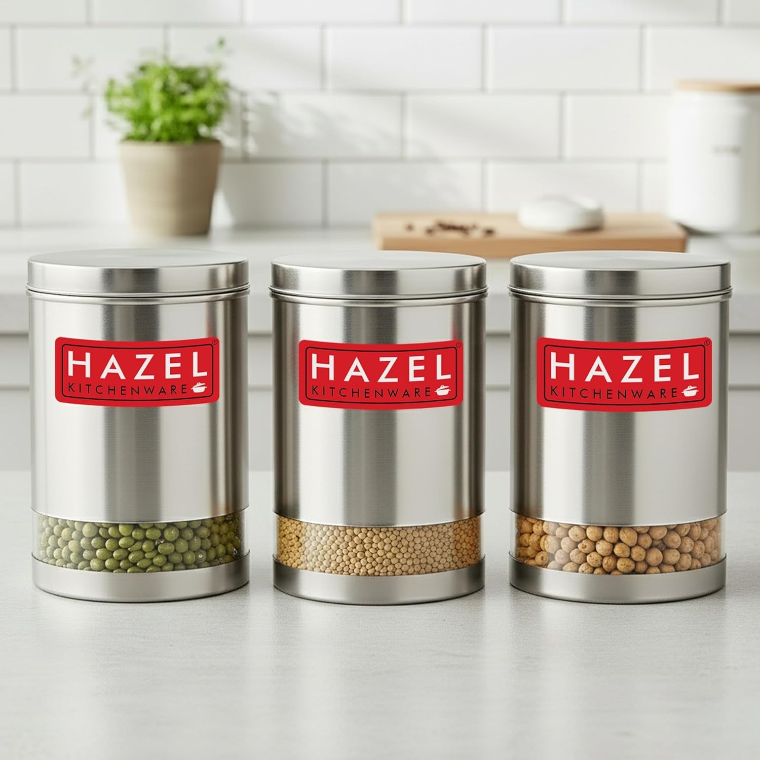 Stainless Steel See Through Matt Finish Storage Container Jars Dabba, Set of 3, 3000 ml