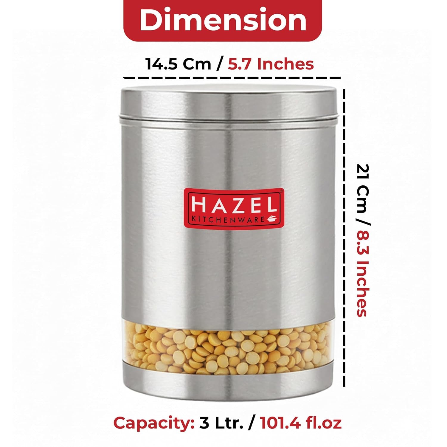 Stainless Steel See Through Matt Finish Storage Container Jars Dabba, Set of 3, 3000 ml