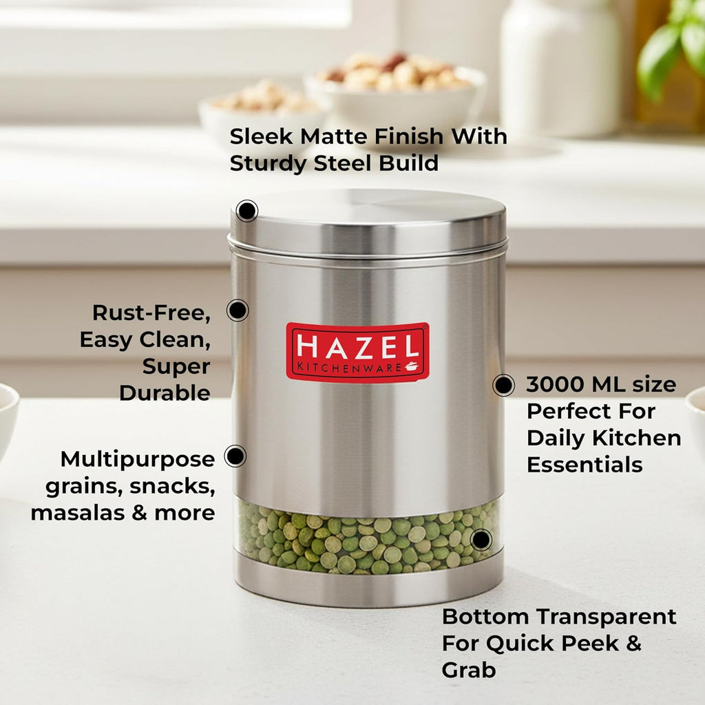 Stainless Steel See Through Matt Finish Storage Container Jars Dabba, Set of 3, 3000 ml