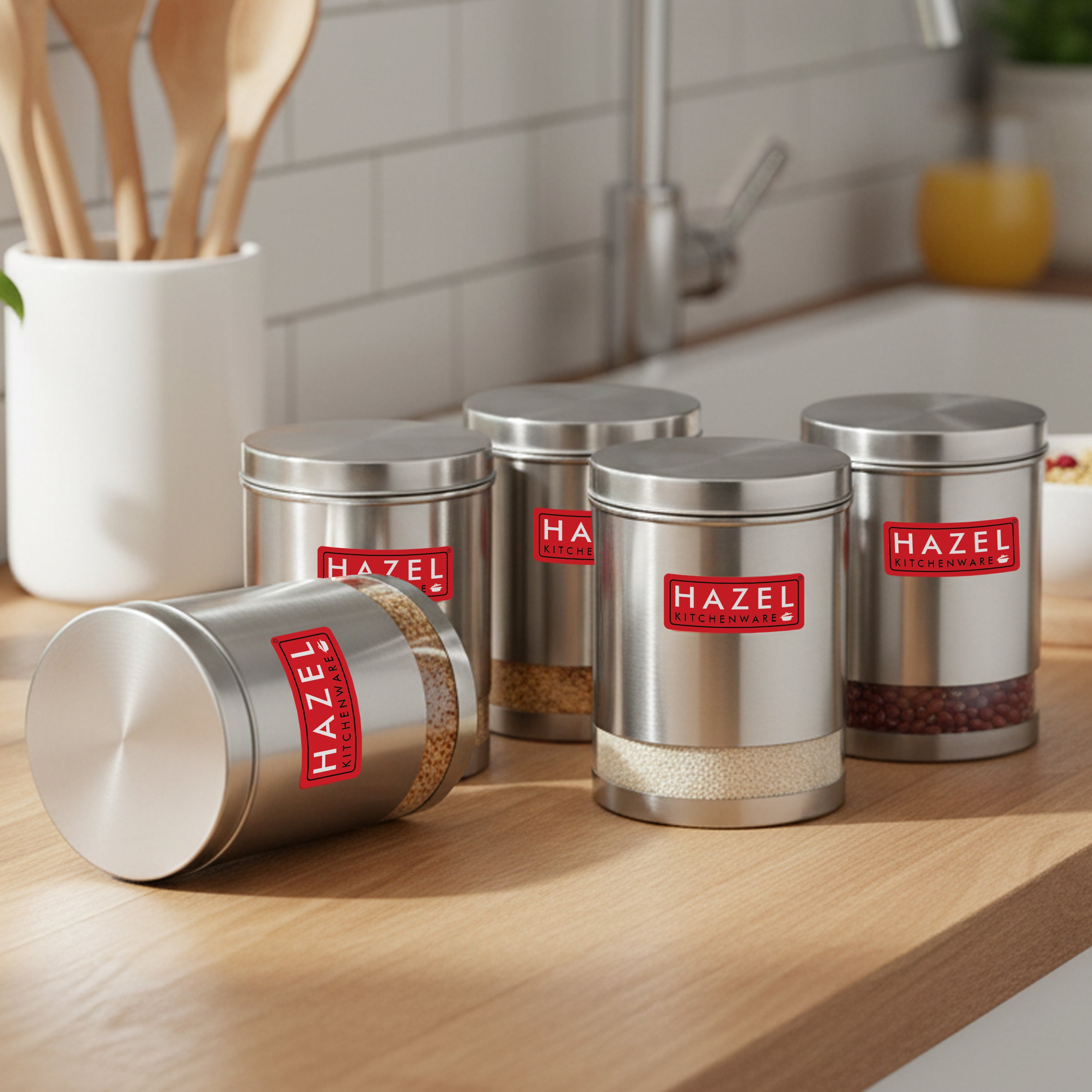 Stainless Steel Kitchen Storage Containers Set, Atta Dal Rice Jars