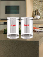 Stainless Steel Kitchen Storage Transparent See Through Glossy Finish Jars Dabba, Set of 2, 1300 ML, Silver