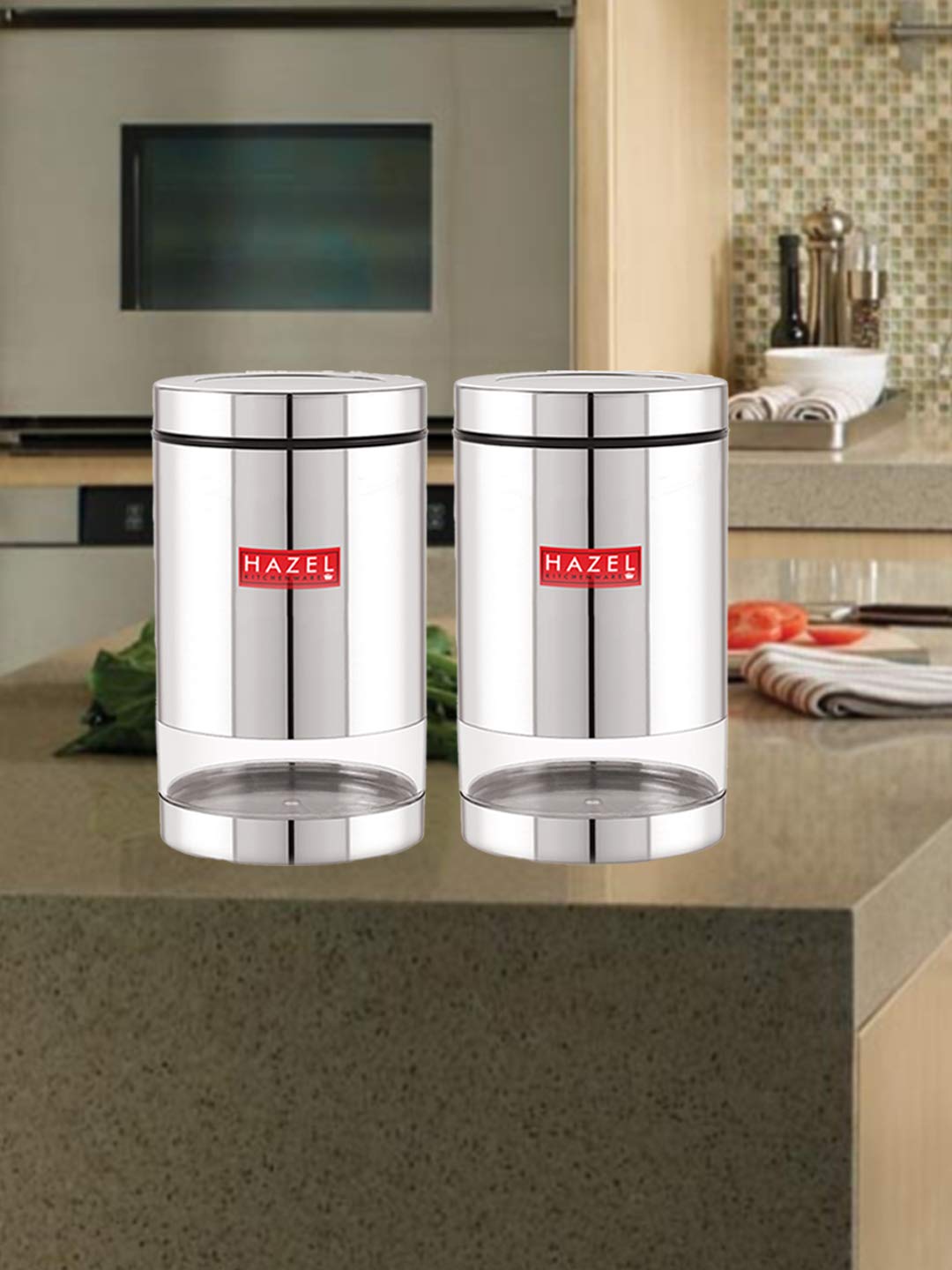Stainless Steel Kitchen Storage Transparent See Through Glossy Finish Jars Dabba, Set of 2, 1300 ML, Silver