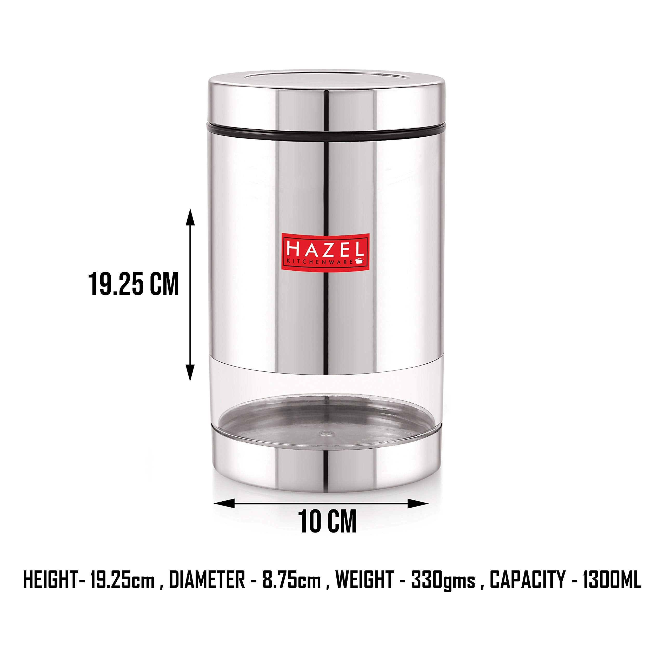 Stainless Steel Kitchen Storage Transparent See Through Glossy Finish Jars Dabba, Set of 2, 1300 ML, Silver