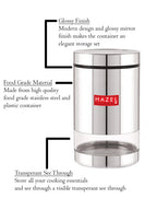 Stainless Steel Kitchen Storage Transparent See Through Glossy Finish Jars Dabba, Set of 2, 1300 ML, Silver
