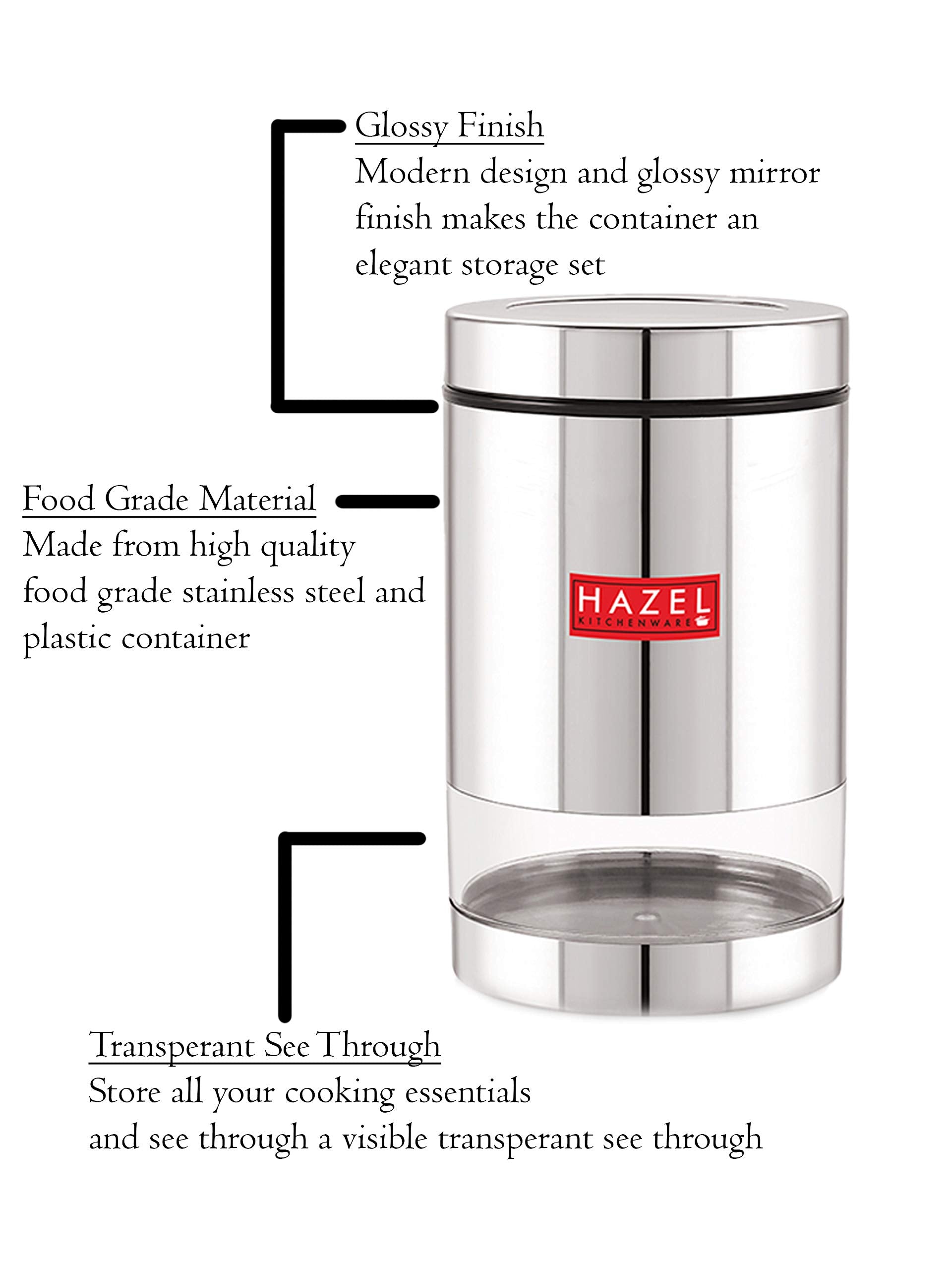 Stainless Steel Kitchen Storage Transparent See Through Glossy Finish Jars Dabba, Set of 2, 1300 ML, Silver