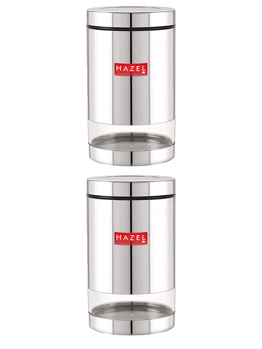 Stainless Steel Kitchen Storage Transparent See Through Glossy Finish Jars Dabba, Set of 2, 1300 ML, Silver