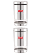 Stainless Steel Kitchen Storage Transparent See Through Glossy Finish Jars Dabba, Set of 2, 1300 ML, Silver