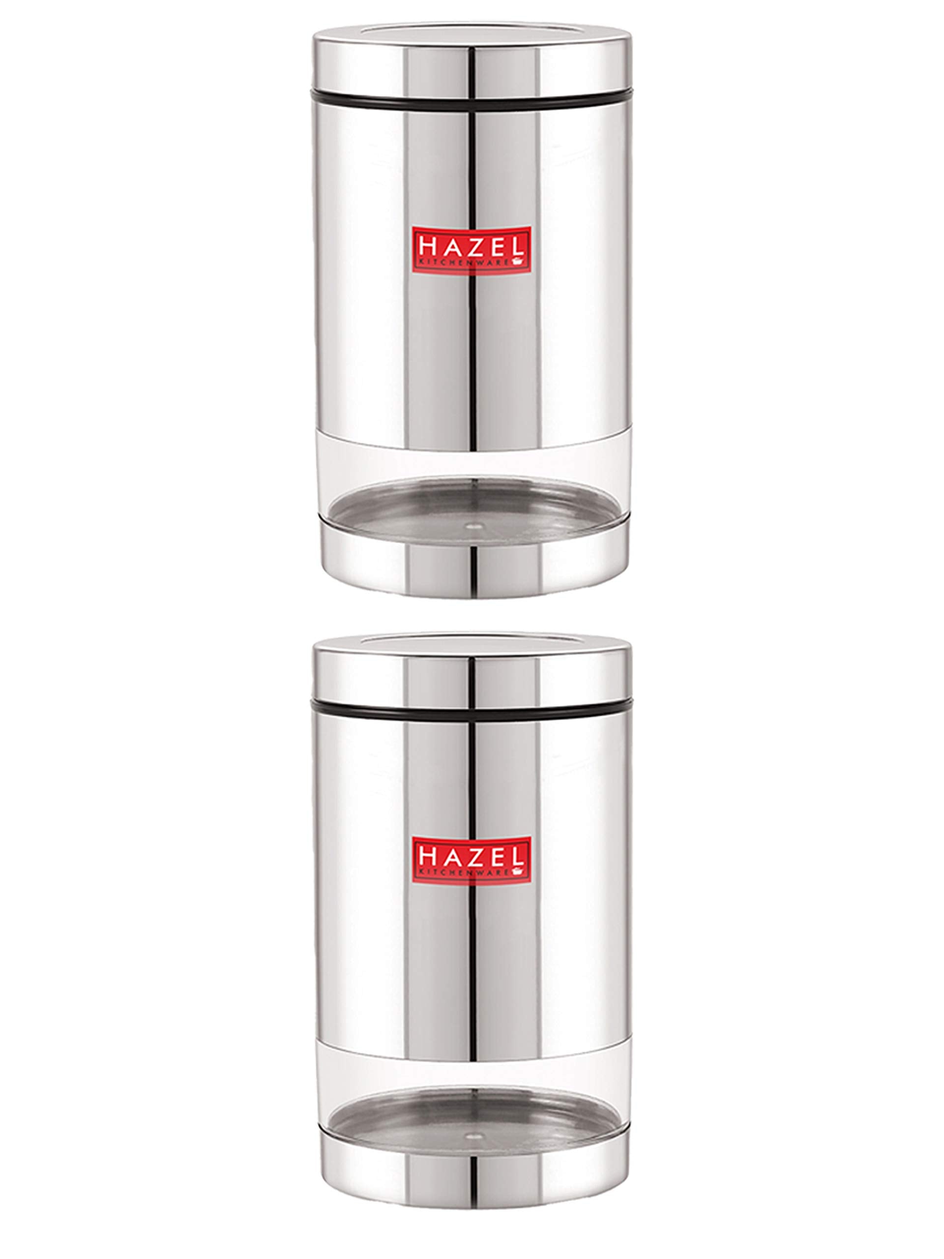 Stainless Steel Kitchen Storage Transparent See Through Glossy Finish Jars Dabba, Set of 2, 1300 ML, Silver