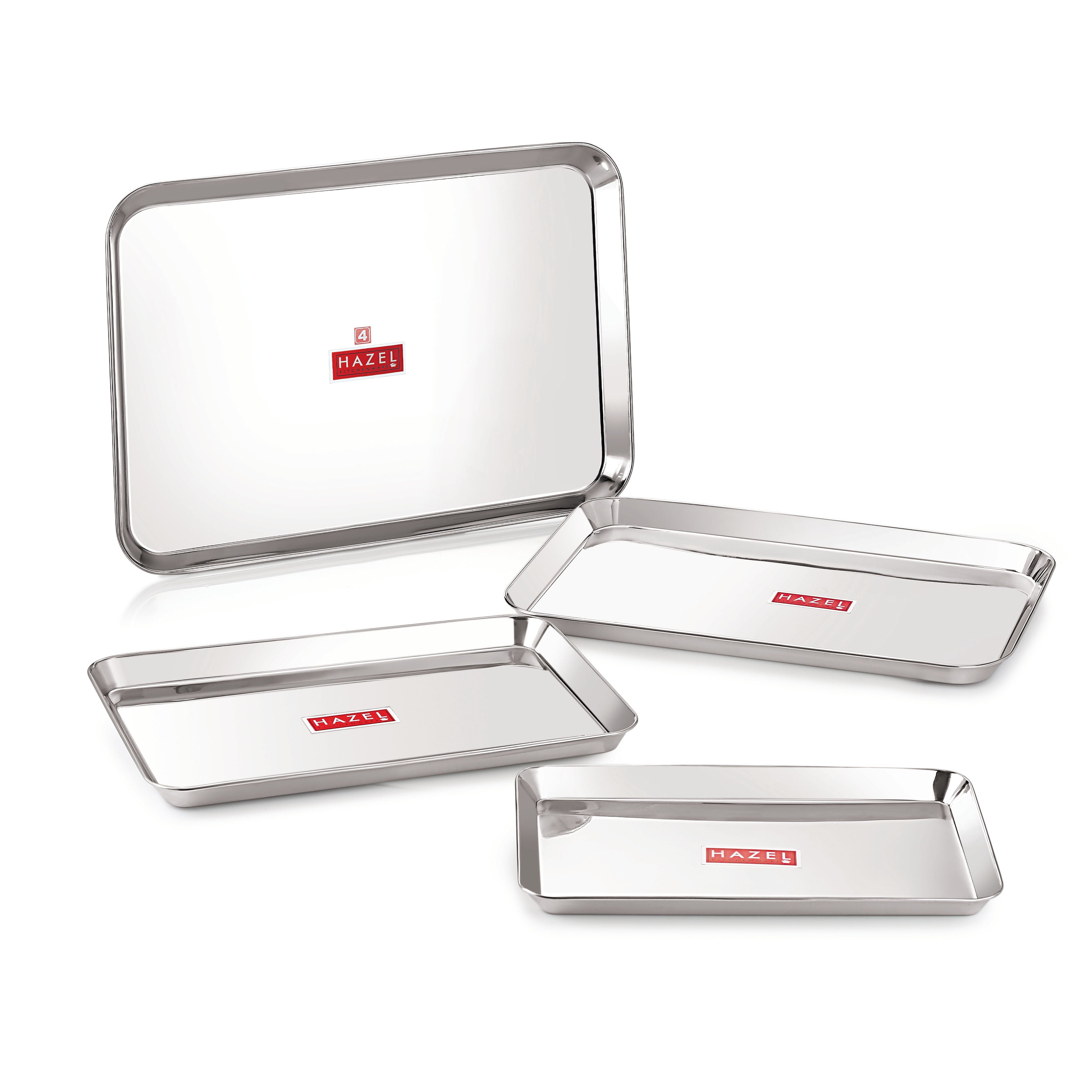 Stainless Steel Serving Trays Rectangle Premium Dining Table Plater Set of 4, Silver