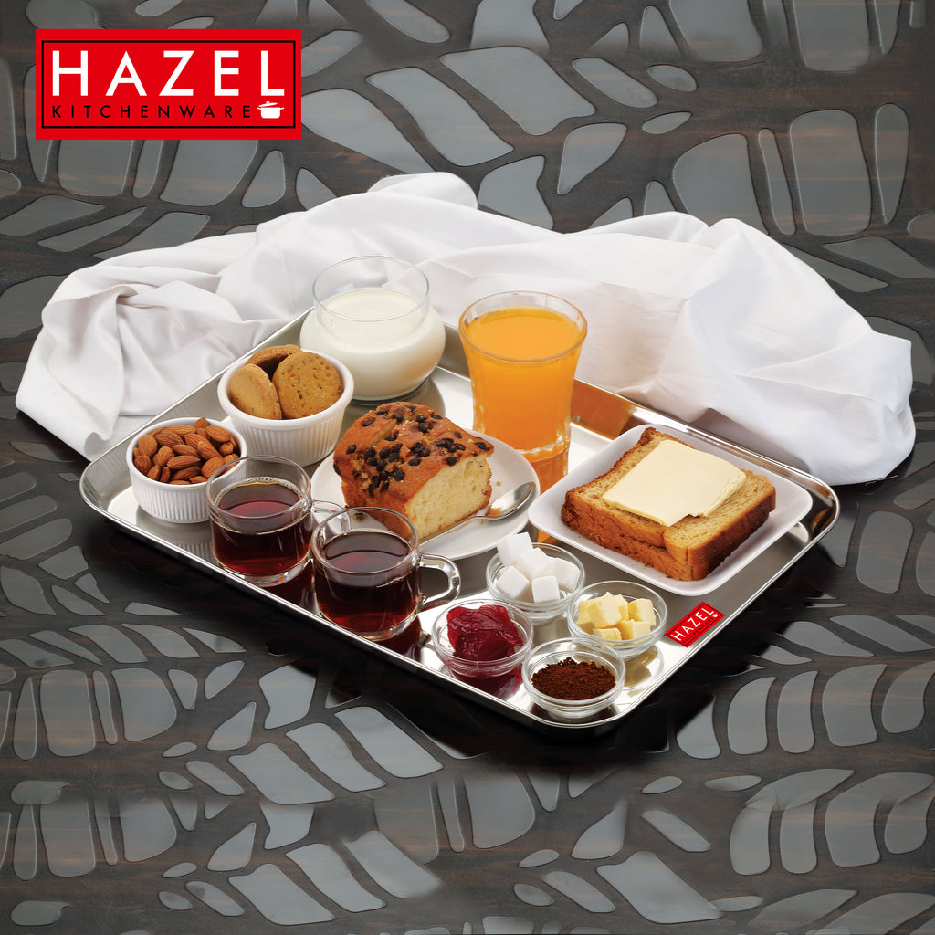 Stainless Steel Serving Trays Rectangle Premium Dining Table Plater Set of 4, Silver