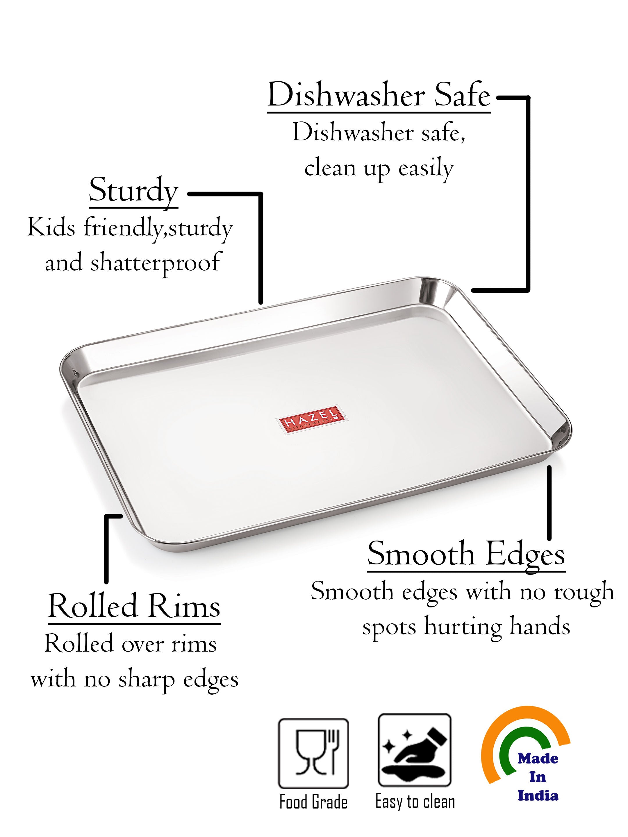 Stainless Steel Serving Trays Rectangle Premium Dining Table Plater Set of 4, Silver