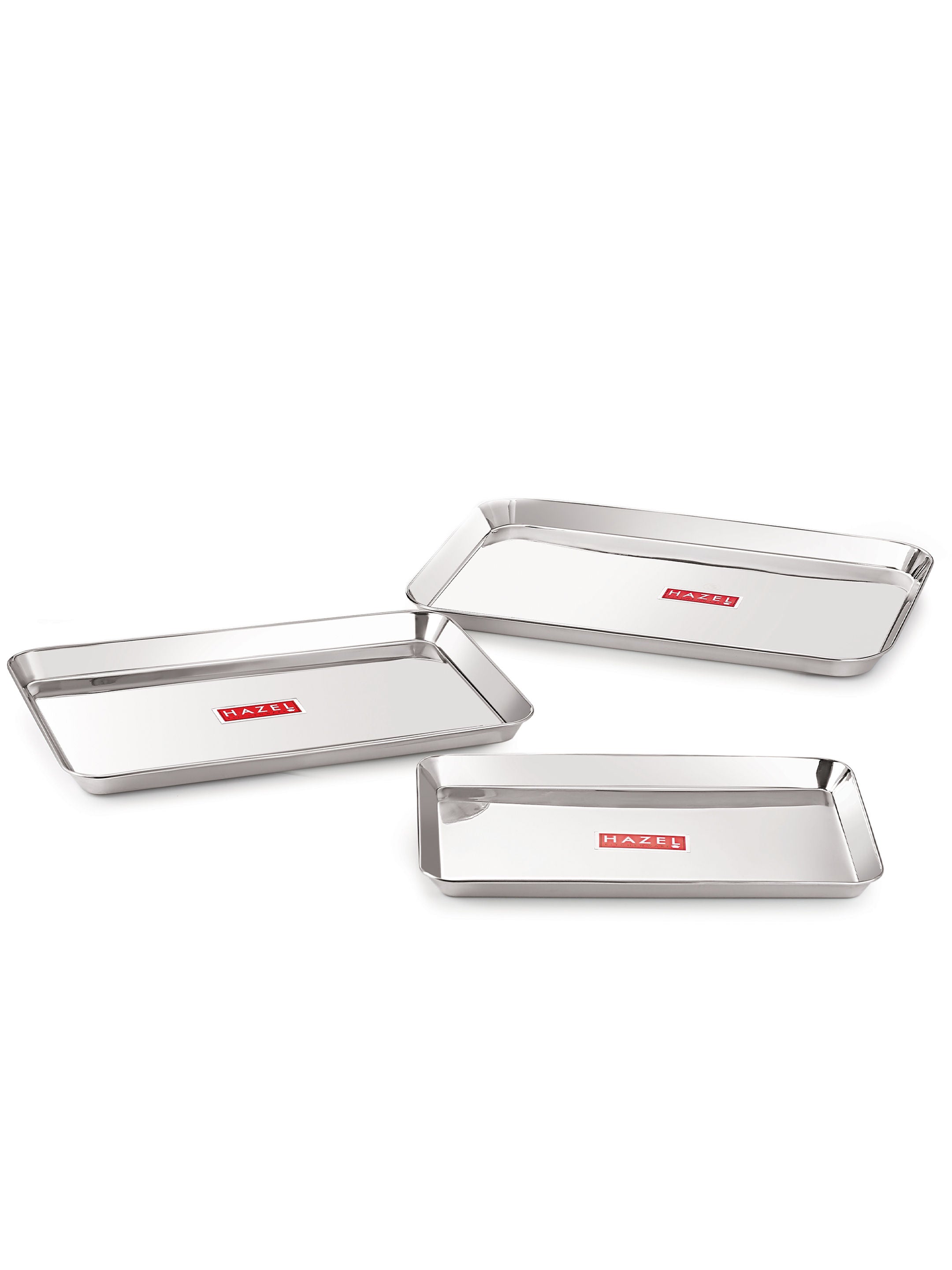 Stainless Steel Serving Trays Dining Table Rectangle Plater Set of 3, 1 Small, 1 Medium and 1 Large