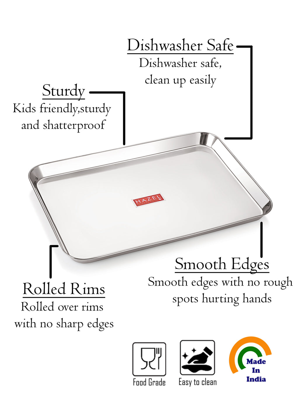Stainless Steel Serving Trays Dining Table Rectangle Plater Set of 3, 1 Small, 1 Medium and 1 Large