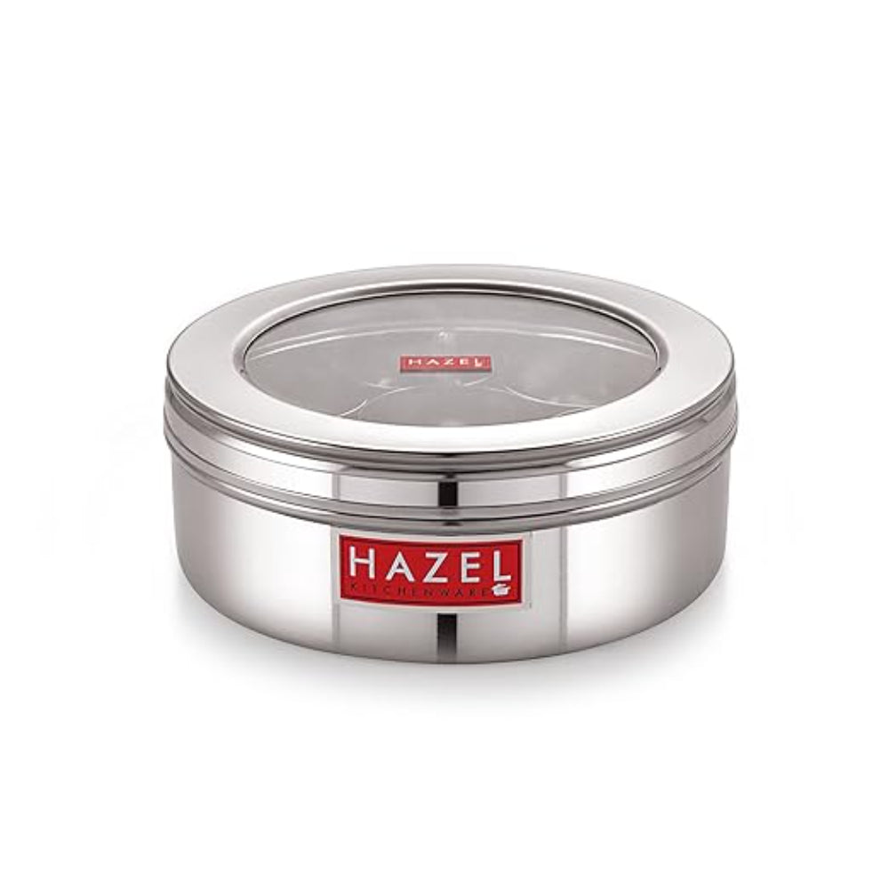 See Through Stainless Steel Masala Dabba Spice Box with 7 Wati and Small Spoon