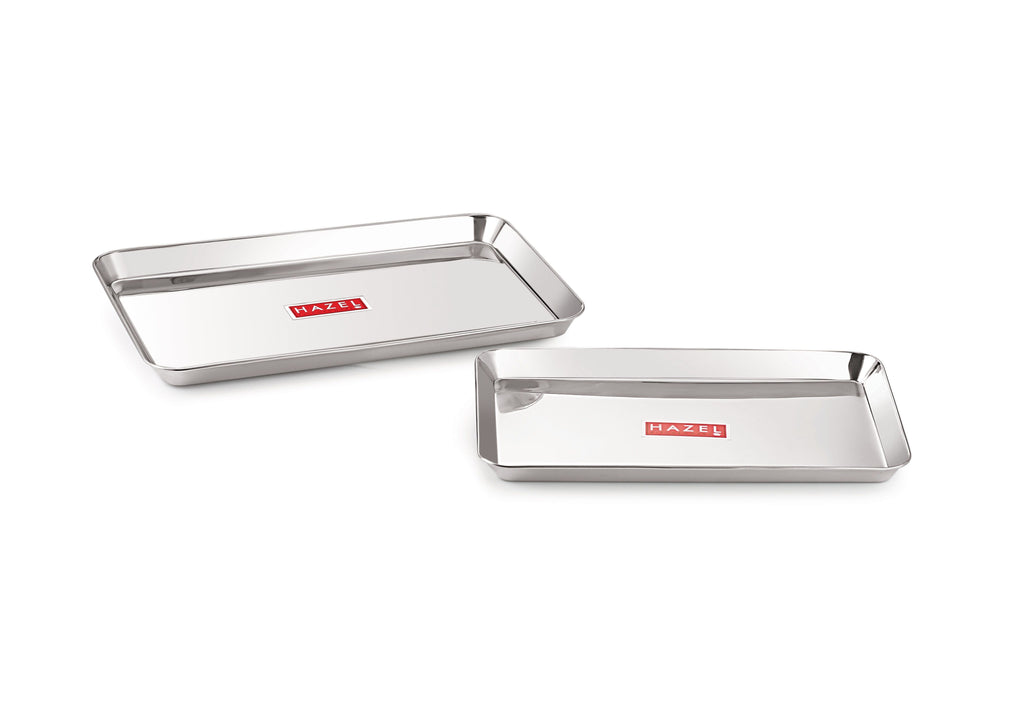 Stainless Steel Serving Tray Rectangle Plate Plater Set of 2, Small and Medium, Silver