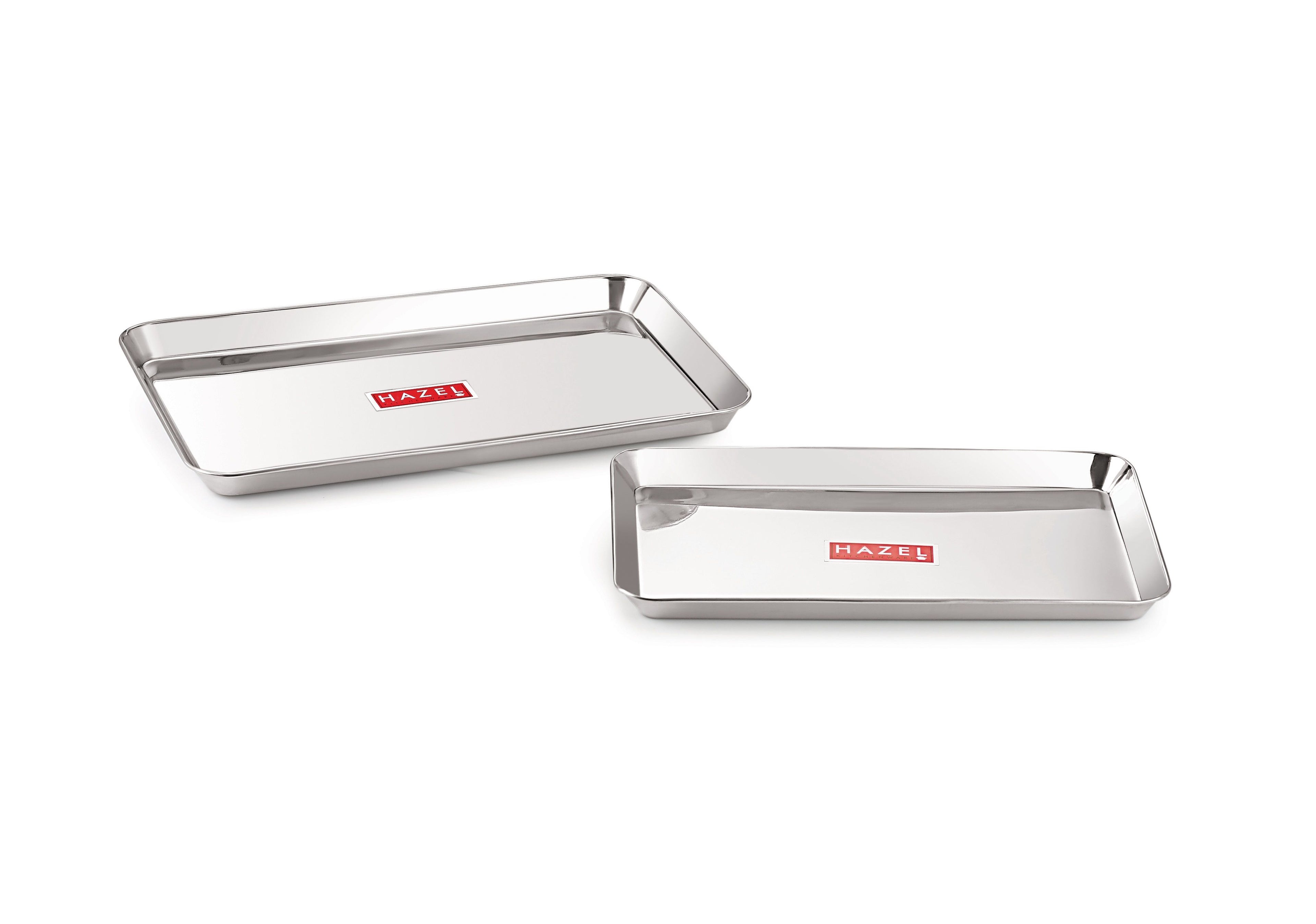 Stainless Steel Serving Tray Rectangle Plate Plater Set of 2, Small and Medium, Silver