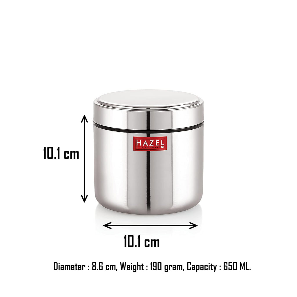 Stainless Steel Mini Container Airtight Dabbi Dabba Set of 2, 650 ml, Silver
