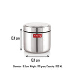 Stainless Steel Mini Container Airtight Dabbi Dabba Set of 2, 650 ml, Silver