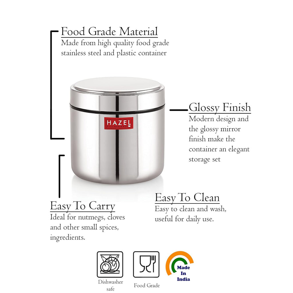 Stainless Steel Mini Container Airtight Dabbi Dabba Set of 2, 650 ml, Silver