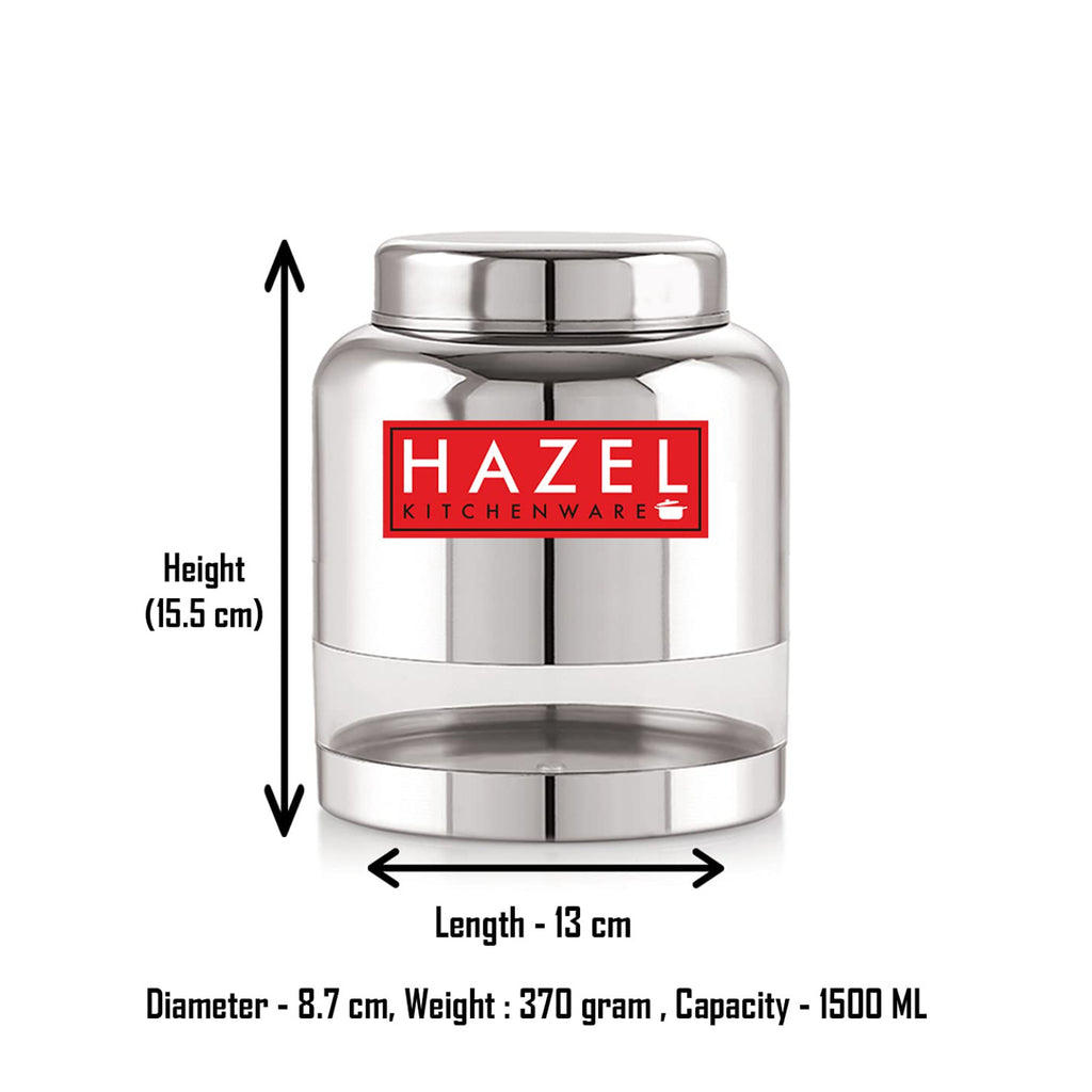 Stainless Steel Airtight See Through Container Set of 4, 1500 ml