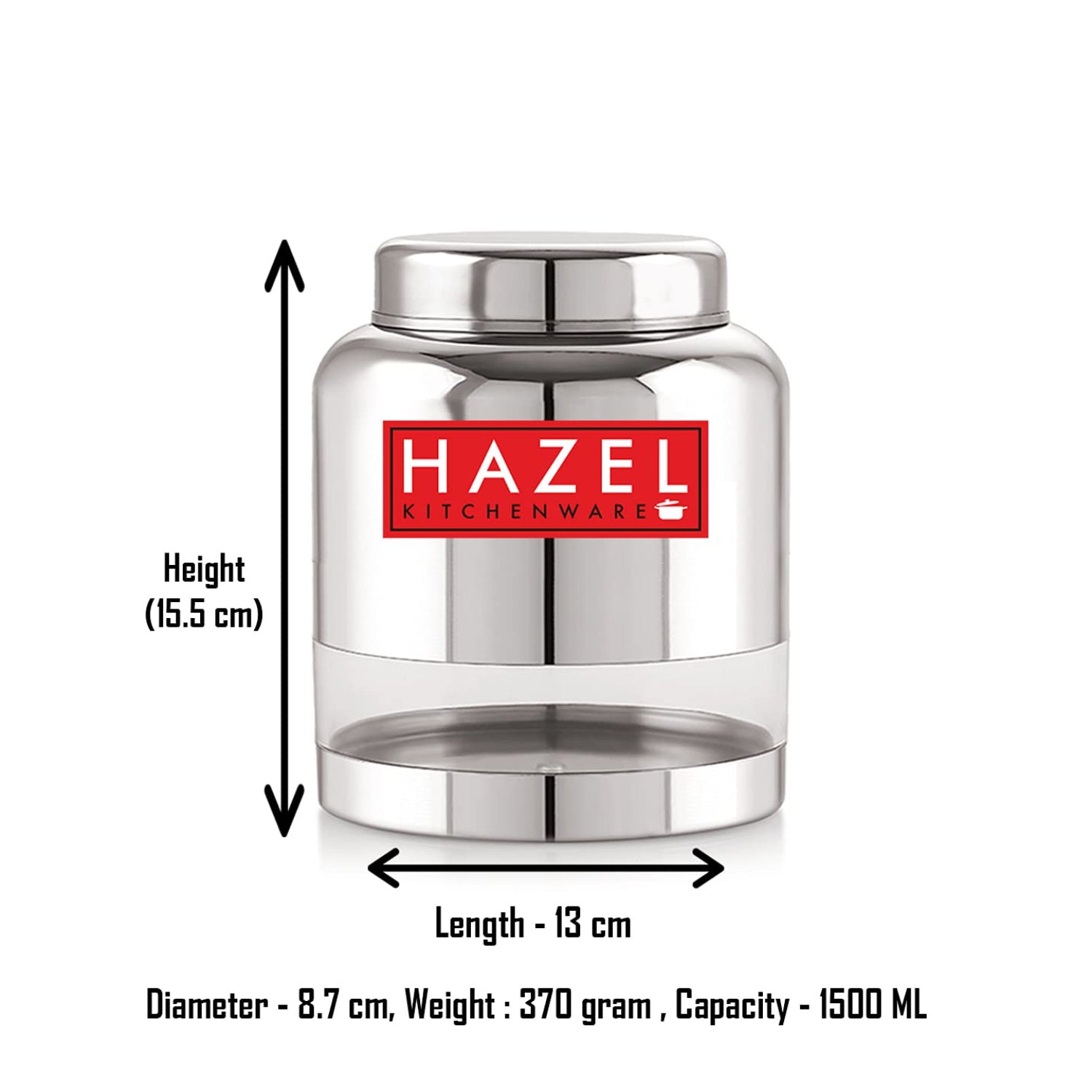 Stainless Steel Airtight See Through Container Set of 4, 1500 ml