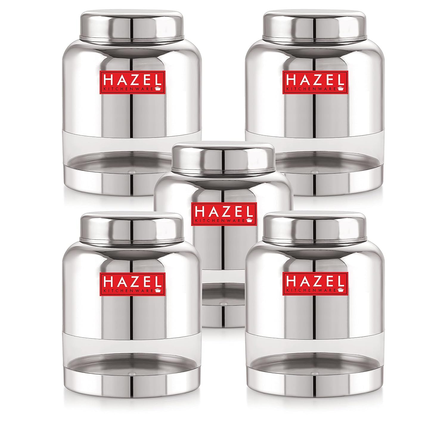 Stainless Steel Airtight See Through Container Set of 5, 1500 ml