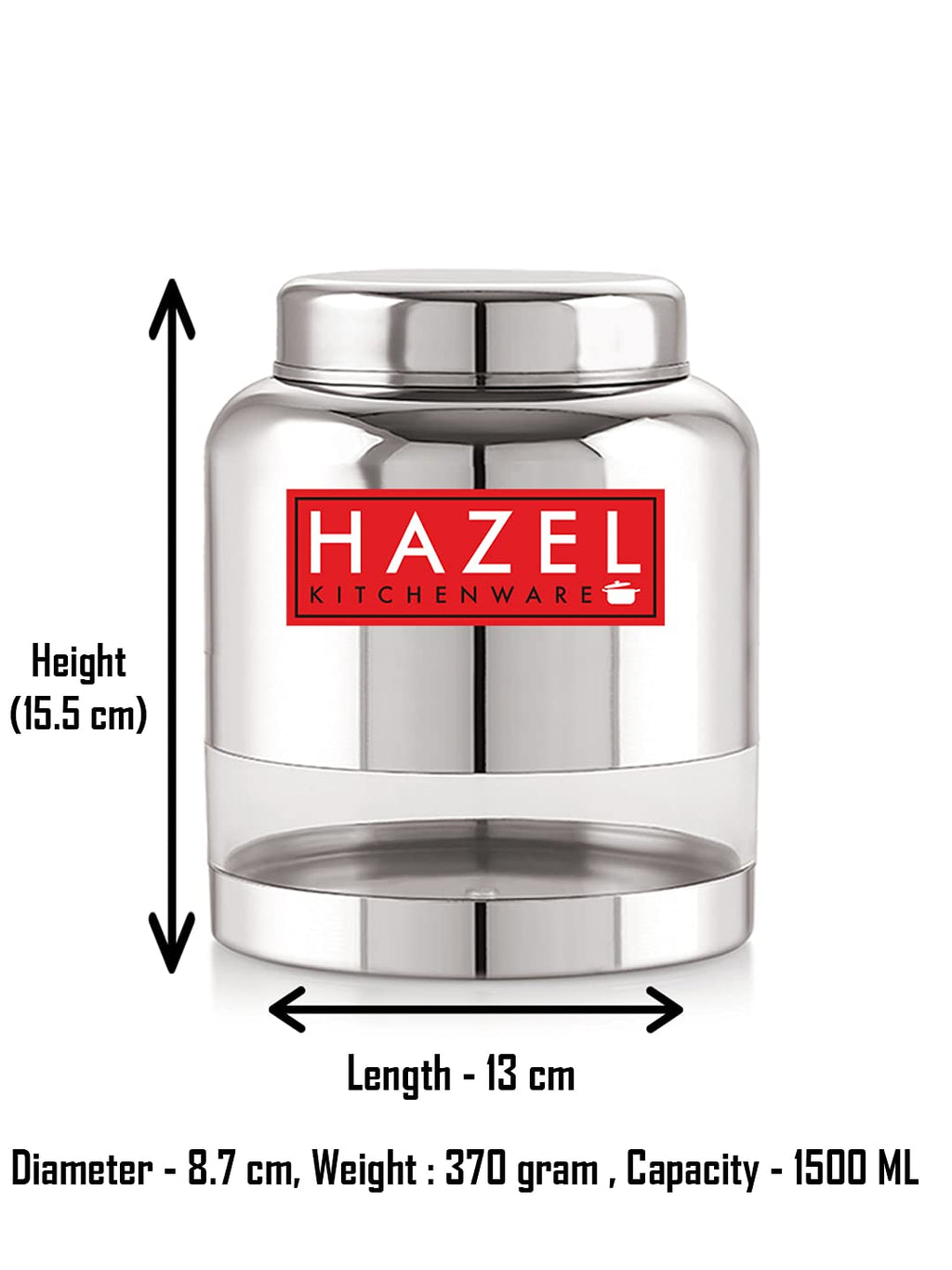 Stainless Steel Transparent Container Glossy Finish Airtight See Through Jar Barni Set of 6, 1500 ML, Silver