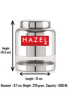 Stainless Steel Transparent Container Glossy Finish Airtight See Through Jar Barni Set of 6, 1500 ML, Silver