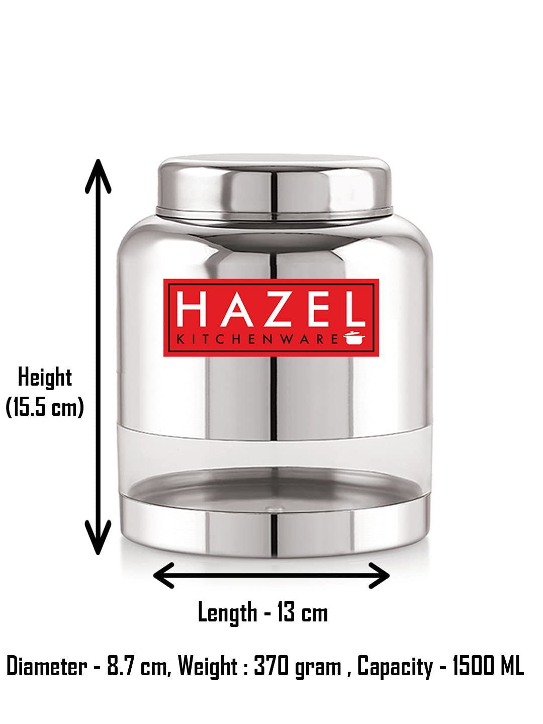 Stainless Steel Transparent Container Glossy Finish Airtight See Through Jar Barni Set of 6, 1500 ML, Silver