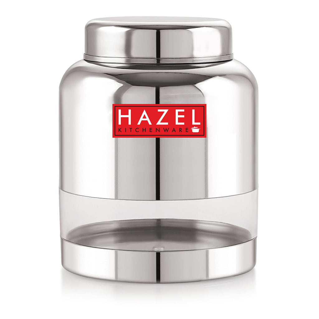 Stainless Steel Transparent Container Glossy Finish Airtight See Through Jar Barni Set of 6, 1500 ML, Silver