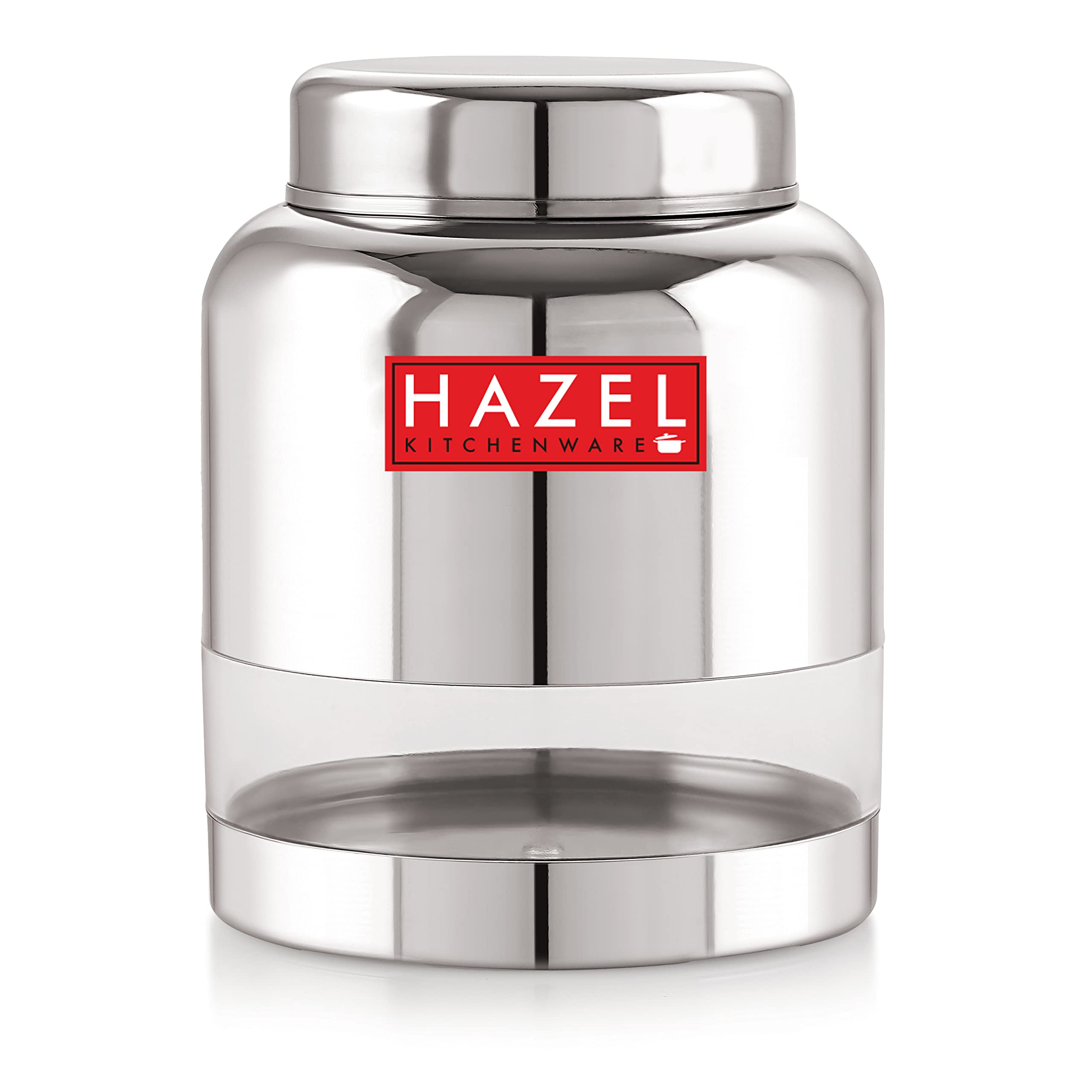 Stainless Steel Transparent Container Glossy Finish Airtight See Through Jar Barni Set of 6, 1500 ML, Silver