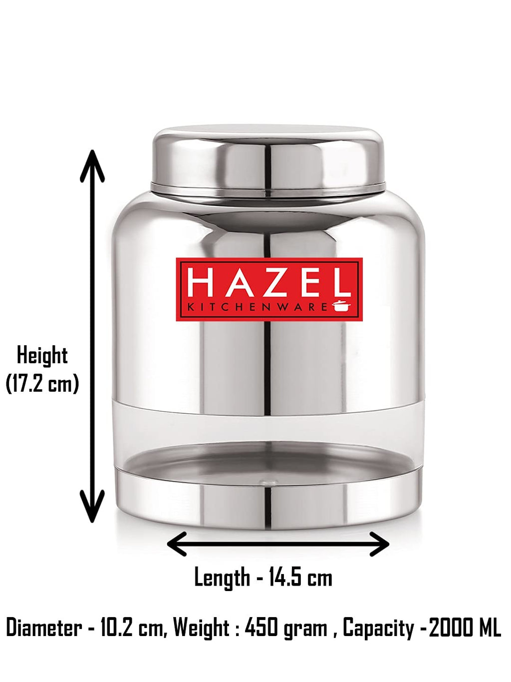 Stainless Steel Transparent Container Glossy Finish Airtight See Through Jar Barni Set of 6, 2000 ML, Silver