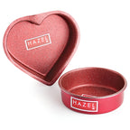 Aluminium Non-Stick Cake Mould Set, Round & Heart, 500g, Red, Set of 2