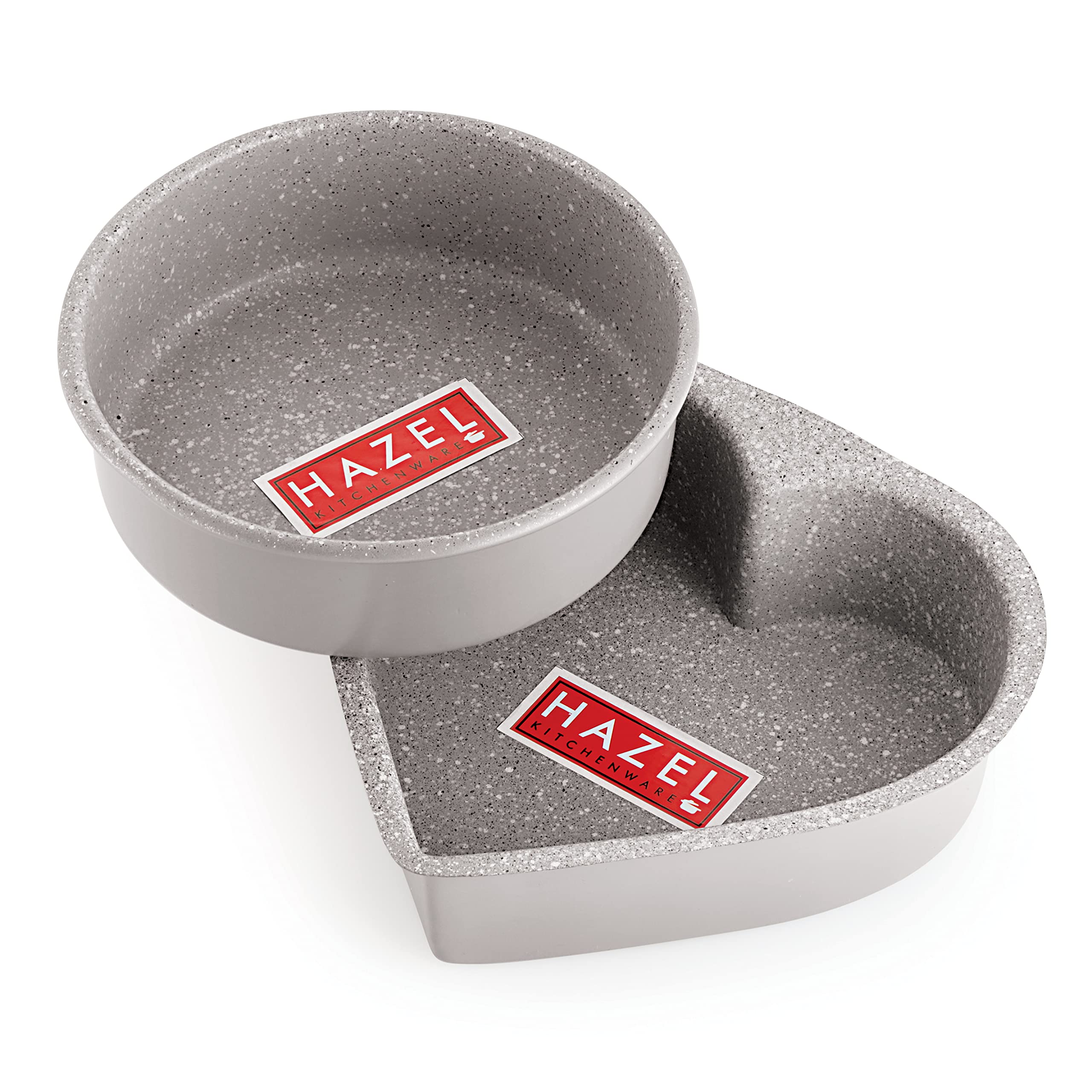 Aluminium Non-Stick Cake Mould Set, Round & Heart, 500g, Grey, Set of 2