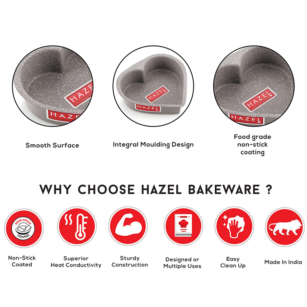 Aluminium Non-Stick Cake Mould Set, Round & Heart, 500g, Grey, Set of 2