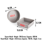 Aluminized Steel Cake Mould Set, Round & Square, 500g, Set of 2, Grey
