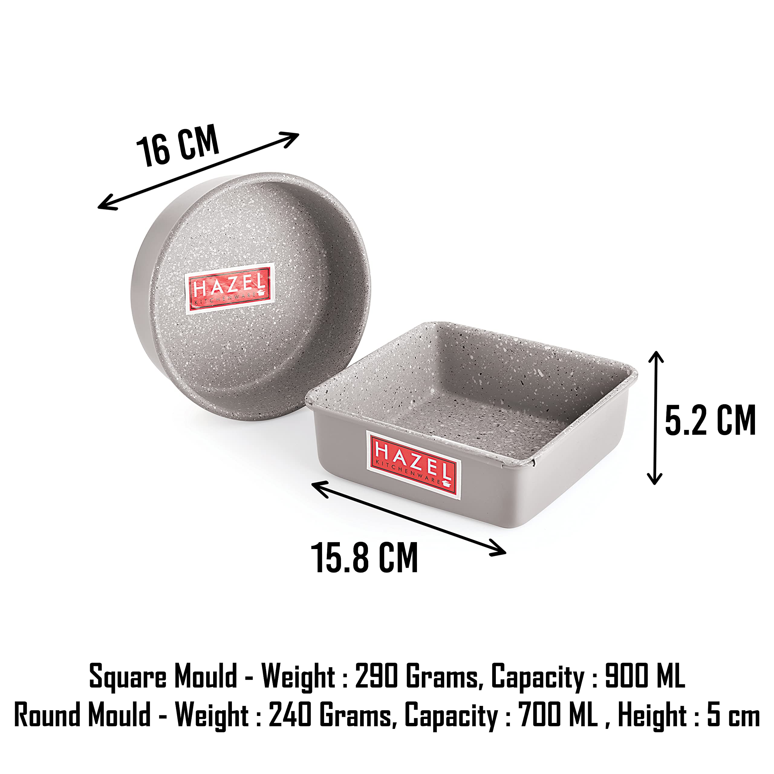 Aluminized Steel Cake Mould Set, Round & Square, 500g, Set of 2, Grey