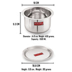 Stainless Steel Induction Bottom Tope Thick Flat Base Patila With Steel Lid, 18.8 cm, 1500 ml