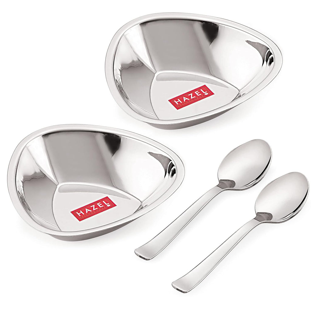 Stainless Steel Serving Bowls Set With Spoon, (2 Vati, 2 Spoon), 250ml